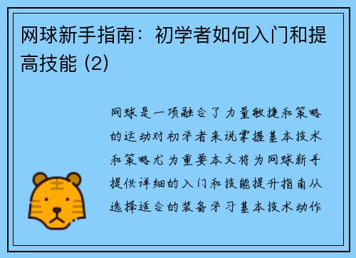 网球新手指南：初学者如何入门和提高技能 (2)